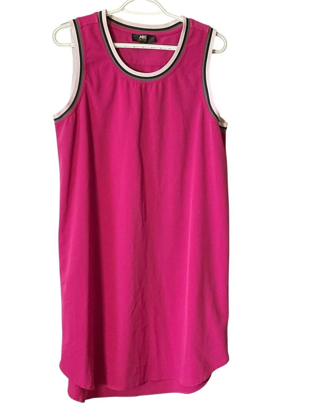 ABS Allen Schwartz Pink Sleeveless Shift Dress Striped Trim Size Large